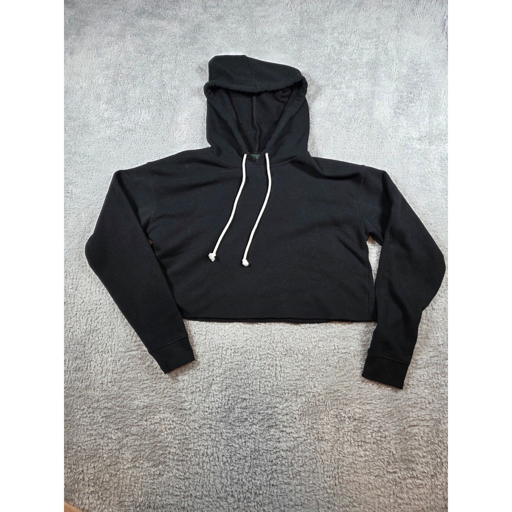 Wild Fable Black Cropped Hoodie Raw Hem Pullover Sweatshirt Womens Large‎